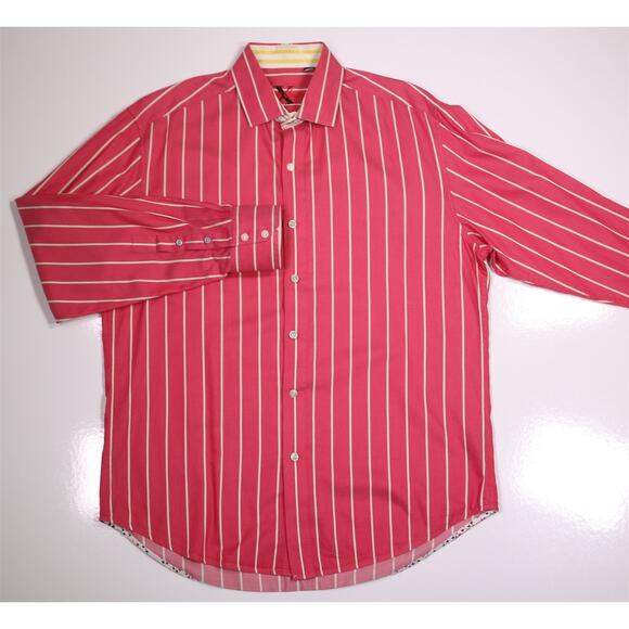 Robert Graham Pink Lime Green Striped Button-Up Shirt Men's Large - Picture 2 of 9